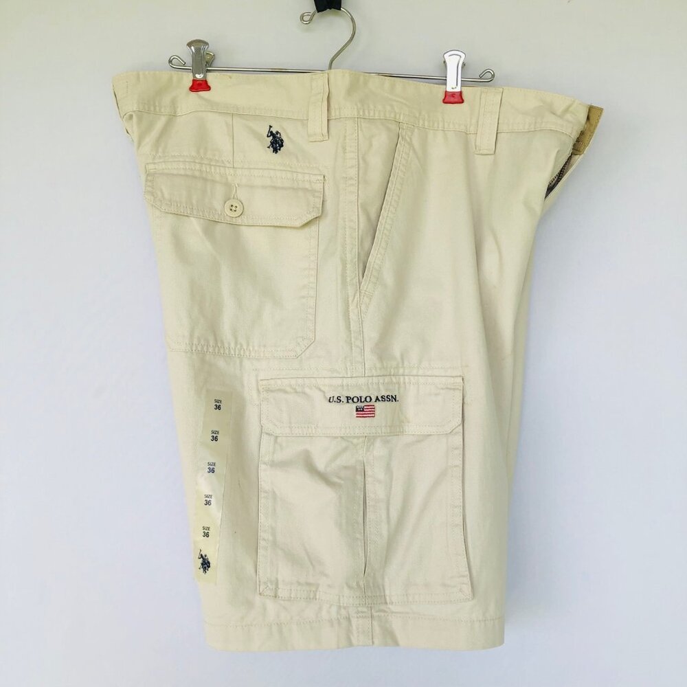 NWT US Polo Assn Khaki Twill Cargo Shorts Size 36 Preppy 100% Cotton - Picture 6 of 8